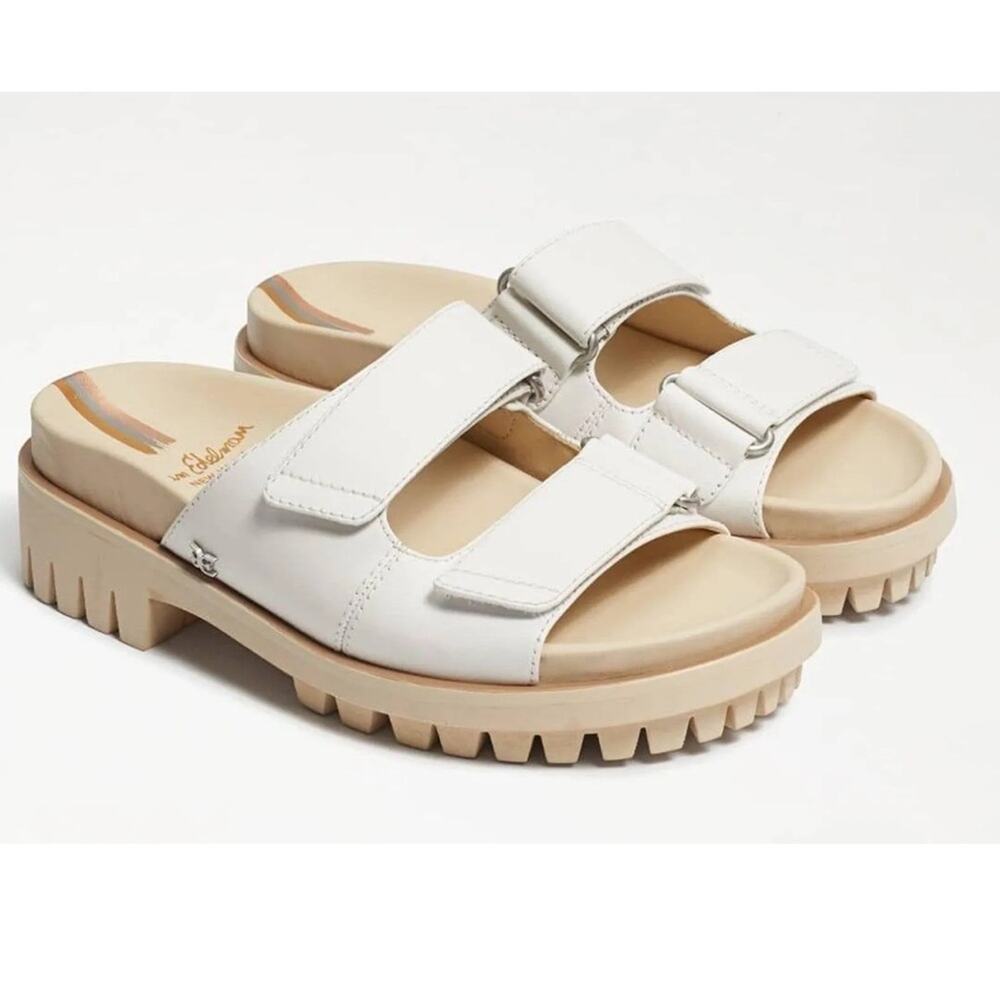 NEW Sam Edelman Eliana White Leather Lug Sole Slip On Sandals Size 5, MSRP $140 - Picture 1 of 12